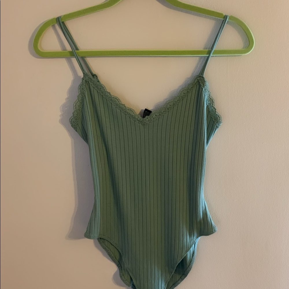 Green Ribbed Cami Body Suit